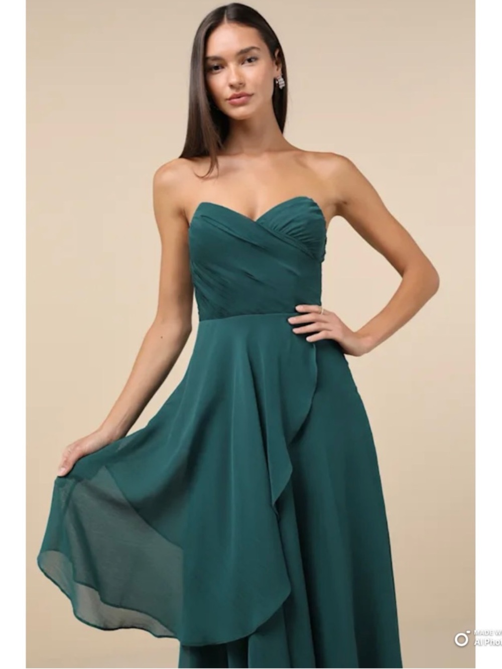 Lulus Medium Revered Elegance Emerald Green Pleated Strapless Maxi Dress NWT - Picture 4 of 17